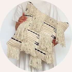 Woven Pillow Cover Made Of Pure Cotton Tassels (Option: Style3-Pillowcase)