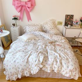 Lotus Flower Four-piece Suit Of Cotton Bed Supplies (Option: Korean Style Small Flower-flat sheet 1.8m 4pcs)