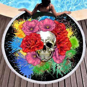 Scary Skull Round Beach Towel Fiber Picnic Mat (Option: E-150cmx150cm)