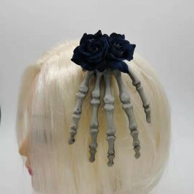 Punk Dark Medium Hand Bone Rose Head Buckle Hoop (Option: Blue Small Flower-Average Size)