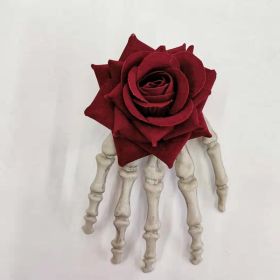 Punk Dark Medium Hand Bone Rose Head Buckle Hoop (Option: Red Flower-Average Size)