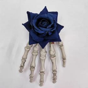 Punk Dark Medium Hand Bone Rose Head Buckle Hoop (Option: Blue Flower-Average Size)