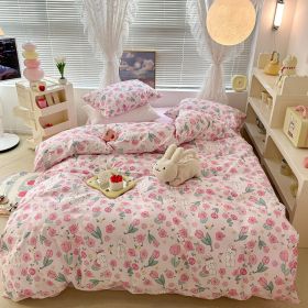 Cute Floral Rabbit Cotton Four-piece Set Pastoral Cotton Quilt Cover Bed Sheet Three-piece Set (Option: Spring Dream-12m Bed Sheet)