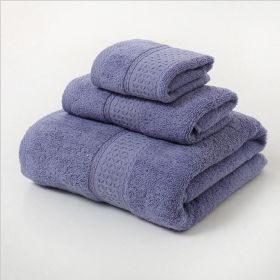 Pure Cotton Plain Broken Covers Long-staple Cotton Three-piece Suit Of Bath Towel (Option: Purple-3pcs Set)