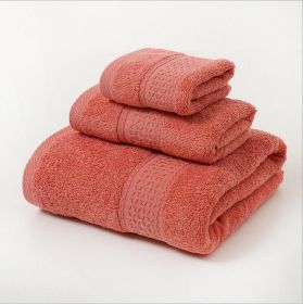 Pure Cotton Plain Broken Covers Long-staple Cotton Three-piece Suit Of Bath Towel (Option: Orange-3pcs Set)