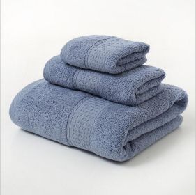 Pure Cotton Plain Broken Covers Long-staple Cotton Three-piece Suit Of Bath Towel (Option: Blue Gray-3pcs Set)