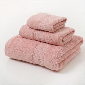 Pure Cotton Plain Broken Covers Long-staple Cotton Three-piece Suit Of Bath Towel (Option: Light Pink-3pcs Set)