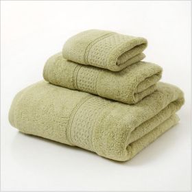 Pure Cotton Plain Broken Covers Long-staple Cotton Three-piece Suit Of Bath Towel (Option: Olive Green-3pcs Set)