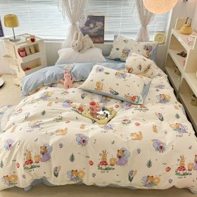 Cute Floral Rabbit Cotton Four-piece Set Pastoral Cotton Quilt Cover Bed Sheet Three-piece Set (Option: Fairy And Rabbit-12m Bed Sheet)