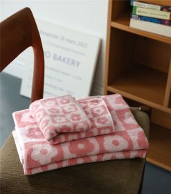 Retro Style Fish Scale Towel Cotton Color (Option: Plaid pollen-34x76cm-2pcs)