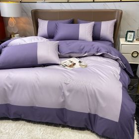 European And American Letters Embroidered Cotton Satin Four-piece Set (Option: Light Purple-1.8Bed Sheet Style)