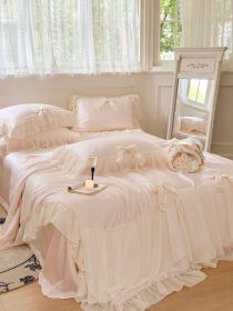 Pure Color Ruffles Princess Style Summer Quilt Tencel Summer Cooling Duvet Airable Cover Four-piece Set (Option: Light Pink-Single Summer Quilt 200 ï¿½ï¿½ 230)