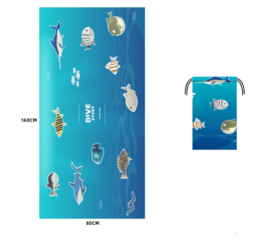 Printed Swim Microfiber Beach Towel (Option: Ocean blue fish-80x160cm Round mesh bag)