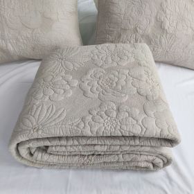 Cotton Thickened Pure White Beige Camellia Embroidery Three-piece Bed Cover Set (Option: Beige-250x270cm)