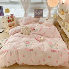 Cute Floral Rabbit Cotton Four-piece Set Pastoral Cotton Quilt Cover Bed Sheet Three-piece Set (Option: Lusi Rabbit-15m Bed Sheet)