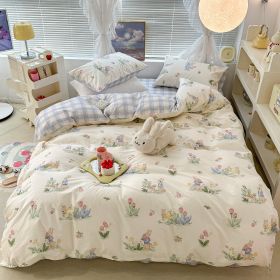 Cute Floral Rabbit Cotton Four-piece Set Pastoral Cotton Quilt Cover Bed Sheet Three-piece Set (Option: Flower Rabbit-15m Bed Sheet)