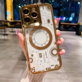 Electroplating Circuit Plate Magnetic Lens Frame Bracket Phone Case (Option: Gold-IPhone13)