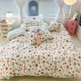 Cute Floral Rabbit Cotton Four-piece Set Pastoral Cotton Quilt Cover Bed Sheet Three-piece Set (Option: Mori Style Orchard Rabbit-18m Fitted Sheet)